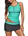 ACKKIA Women Two Pieces Print Zip Front Tankini Sets Racerback Swimsuit with Skirt