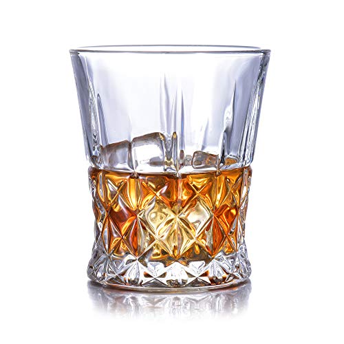 Whiskey Glasses SET OF 4 - Lead Free Glass set Cups and Tasting Tumblers for drinking Scotch, Bourbon. Irish whiskey, Brandy - Luxury Gifts for Men Women