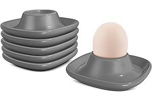 Flexzion Egg Cups for Soft Boiled Eggs - Set of 6 Ceramic Egg Holder - Stackable Egg Coddler Cups with Base for Serving, Brea