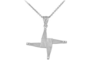 RELIGIOUS JEWELRY BY FDJ Solid 14k Gold Irish St. Brigid's Christian Wall Cross Pendant Necklace with Diamonds