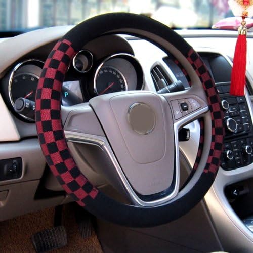 Generic Frosted Mesh Sanding Cloth Car Steering Wheel Covers Anti Non-slip 15" (Diameter) (Red+black)