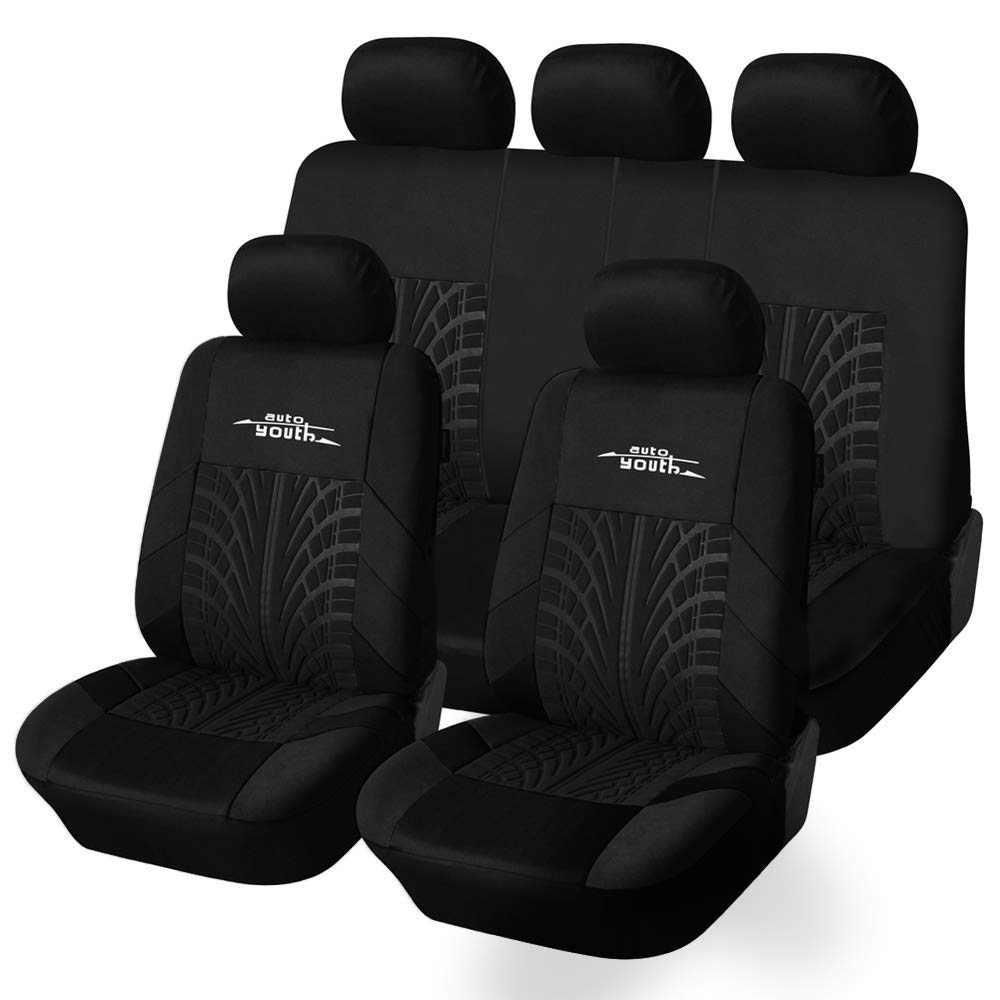 AUTOYOUTHCar Seat CoversFull Set, Front Bucket Seat Covers with Split Bench Back Seat Covers For Cars For Women Full Set Auto Parts Seat Protectors Motor Trend Car Seat Accessories - 9pcs,Black