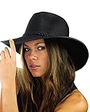 NYFASHION101 Teardrop Dent Braided Trim Casual Panama Fedora Sun Hat - Black