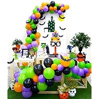 Halloween Balloon Garland Arch Kit 16Ft Long 128pcs Orange Black Purple Fresh Green Balloons for Kids Birthday Party Centerpiece Backdrop Decorations and Front Door Porch Decor