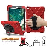 BRAECNstock New iPad 2018/2017 9.7 inch Case, Heavy Duty Stand Shockproof Protective Case Cover for Apple New iPad 9.7 inch (2018/2017 Version) with a Hand Grip/a Shoulder Strap (Red)