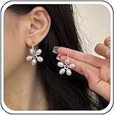 Sttiafay Boho Pearl Hoop Earrings Pearl Flower Dangle Earrings Gold Pearl Stud Earrings Vintage Flower Earrings Pearl Wedding Earrings Jewelry for Women