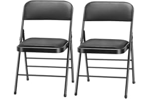 Amazing for less Pack of 2 (Fabric/Vinyl) Steel Frame Metal Foam Padded Folding Chairs (Black, Gray, White) (2-Pack - Vinyl Black)