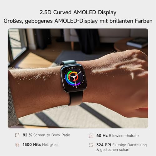 Women's Smartwatch, AMOLED 1.85 Inch Smart Watch for iPhone/Samsung/Android (Phone Function), Fitness Tracker with Integrated Alexa, 110 Sports Modes, IP68 Waterproof, Heart Rate Monitor, Sleep
