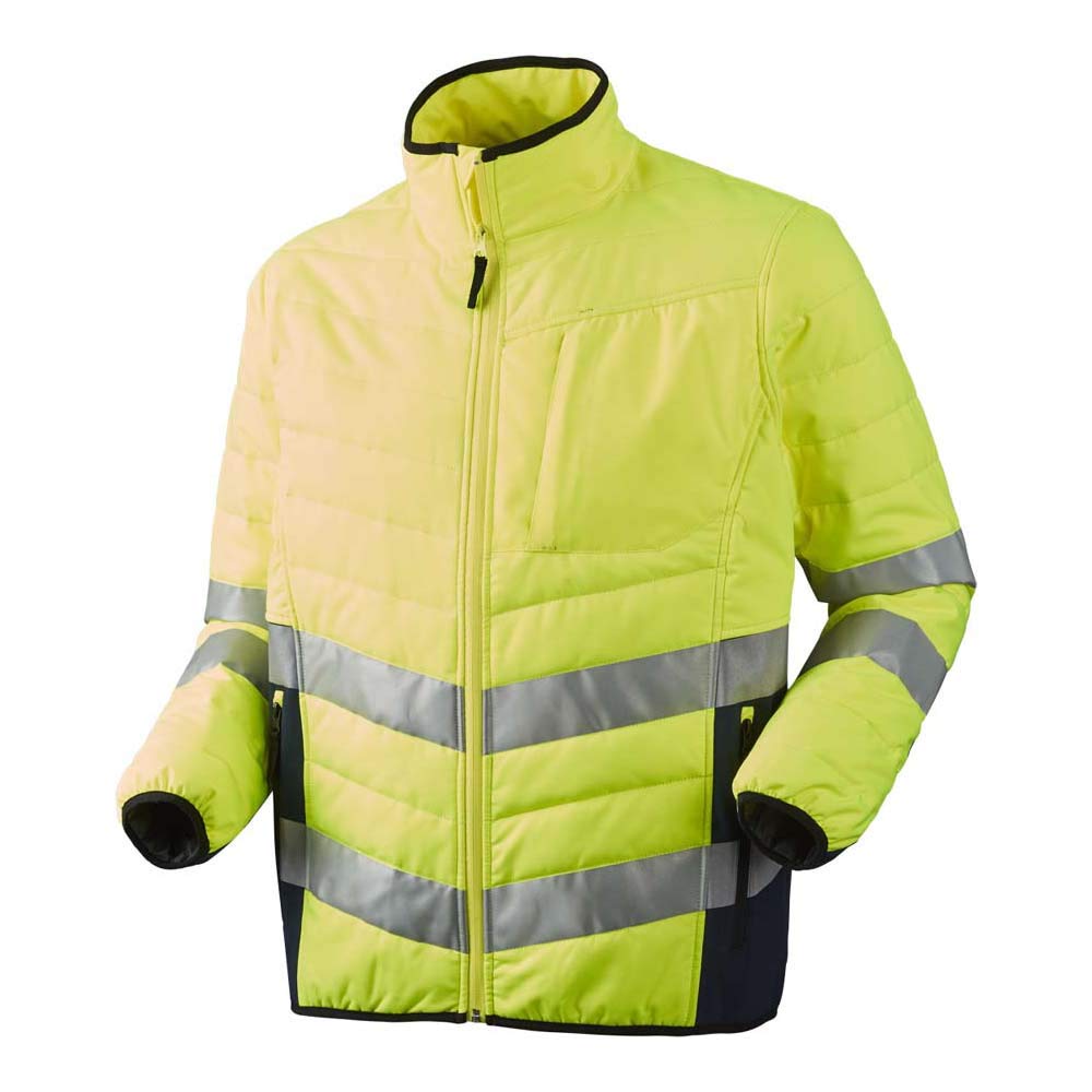 J.A.K. 111424704 Series 11142 100% Polyester with TPU Membrane Quilted Jacket, EN 20471, Class 3, Yellow/Navy, XL Size