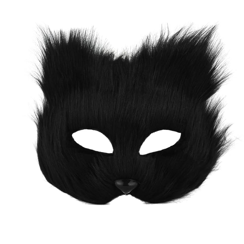 haozaikeji Therian Mask Furry Fox Wolf Cat Animal Mask Halloween Half Face Cover Animal Fox Costume Accessories Furry Plush Eye Cover Makeup Prop Christmas Carnival Fancy Dress Face Disguise‌