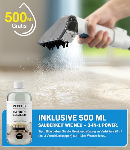 PEXCHO Polsterreiniger Gerät 550W Waschsauger für Teppich, Sofa & Autositze, Teppichreiniger Nasssauger gegen Tierflecken und Gerüche, 18kPa Textilreiniger mit Selbstreinigungsfunktion, JJB-718