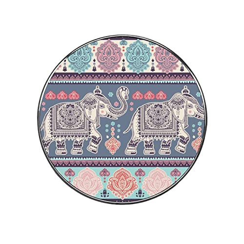 Indian Lotus Ethnic Elephant Fridge Sticker Round Refrigerator Decorative Cute Accessories for Home Kitchen Decor
