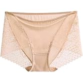 SilRiver Women's 100% Mulberry Silk Brief Panties,Lace Trim,Breathable Comfortable Hipster, Second Skin Underwear