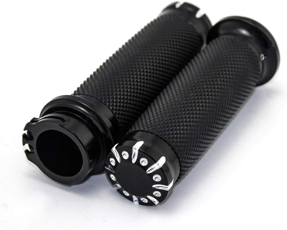 Motorcycle Hand Grips 1 Inch Pair of 1” (25mm) Vintage Black with Chrome Handlebar Bar End Grips for Harley Honda Yamaha Kawasaki