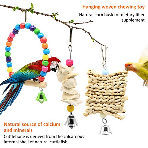 DOMIGLOW Bird Toys for Parrots - 12 Pack Bird Perch Ladder Hanging Chew Toys Colorful Parrot Toys Bird Cage Accessories for Cockatiel Parakeet Macaw Parrotlet Conure Lovebird (12Pcs)