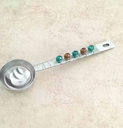 Turquoise And Brown Beaded Silver Wire Coffee Scoop 1 Tablespoon Hostess Housewarming Gift
