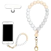 VICHUNHO Marble Silicone Beaded Phone Wrist Strap, Cellphone Lanyard with Tether Tab, Elastic Hands-Free Wristlet Bracelet