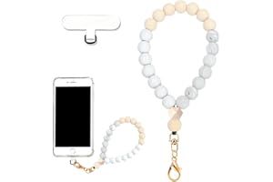 VICHUNHO Marble Silicone Beaded Phone Wrist Strap, Cellphone Lanyard with Tether Tab, Elastic Hands-Free Wristlet Bracelet