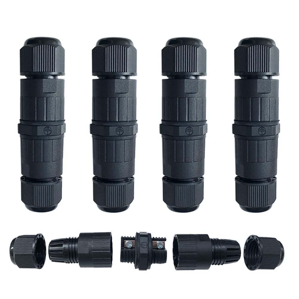 QitinDasen 4 Pieces 3 Way Waterproof Outdoor Cable Connectors, IP68 Waterproof Junction Box Outdoor Cable Connector, for Cable Diameter 5～9 mm (Screw Type)