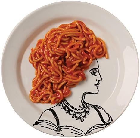 Funny Portrait Of A Lady Pasta - 9" White Porcelain Plates - Set Of 4