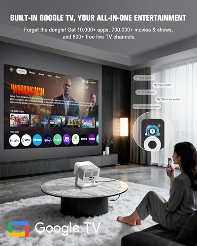 【Flagship Official Licensed Google TV】Smart Outdoor 4K Projector with WiFi and Bluetooth, VOPLLS Projectors with Dolby/Auto Focus, Portable Phone Movie Gaming Wireless Wifi Proyector for Bedroom/Home