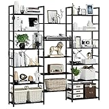 NUMENN Triple Wide 6 Tier Bookshelf, Rustic