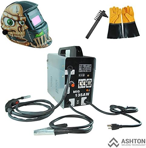 Commercial 115v Mig 130 135 Amp Automatic Feed Flux Core Gasless Welder Mig-135aw Helmet AWT-FG2 Kit
