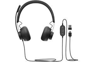 Logitech Zone 750 Wired On-Ear Headphones with Advanced Noise Canceling Mic, USB-C and USB-A Adapter Included, Plug-and-Play 