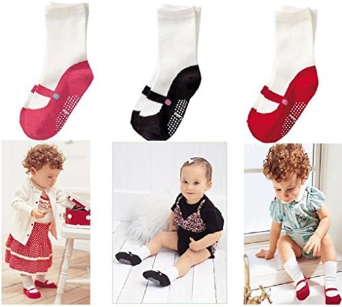 Anti Skid Grip Socks 3 Pairs for 1-3 Years Baby Toddler, A Must Have for Style Safety Warmth and Comfort Leg Warmer for Babies Learning to Walk on Hardwood Tile Carpeted Floors