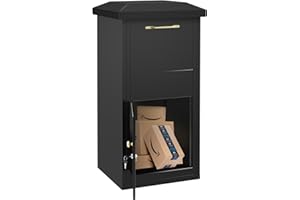 CIAO STILISTA Extra Large Package Delivery Boxes for Outside, 17.6" x 15.7" x 39", 2.7 ft3 Storage Parcel Drop Box with Lock, Secure Delivery Box for Porch, Anti-Theft Lockable Parcel Drop Boxes for Outside, Black