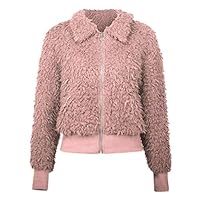 SOMESHINE Coats, Jackets & Sweatshirts Outerwear for Women Long Sleeve Lapel Zip Up Faux Shearling Shaggy Oversized Coat Jacket Warm Fluffy Fleece Sweatshirt(Pink,S)