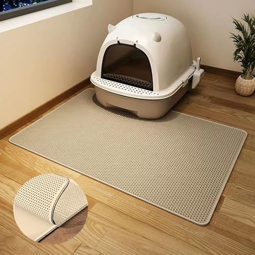 Eachjoy 猫トイレマット 砂飛び散り防止 防水 大型 猫砂取りマット マジックテープ式 (ベージュ., 60x90)