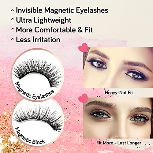 2021 Upgraded Magnetic Eyelashes With Eyeliner Kit, 6 Pairs Reusable Magnetic Lashes with 1 Tube of Waterproof Magnetic Eyeliner, Easy to Wear, Fit & Comfortable, No Glue Needed