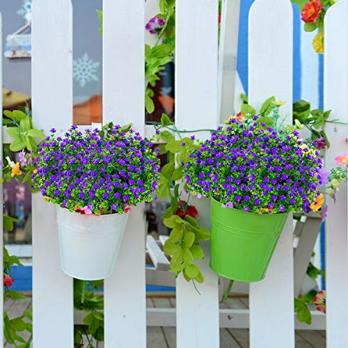 Artificial Fake Flowers,8 Bundles Outdoor Summer UV Resistant Greenery Shrubs Plants for Indoor Home Table Kitchen Hanging Planter Garden Wedding Decoration Independence Day Décor (Purple) - Thumbnail 4