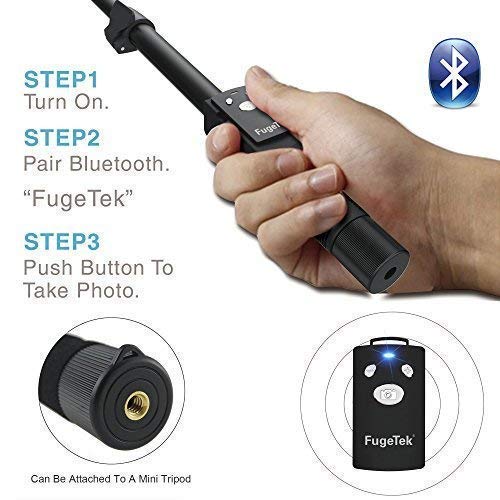Fugetek FT-568 Professional High End Selfie Stick Monopod, For Apple, Android, & DLSR Cameras, Removable Wireless Bluetooth Remote, Black, (Renewed) - Thumbnail 3