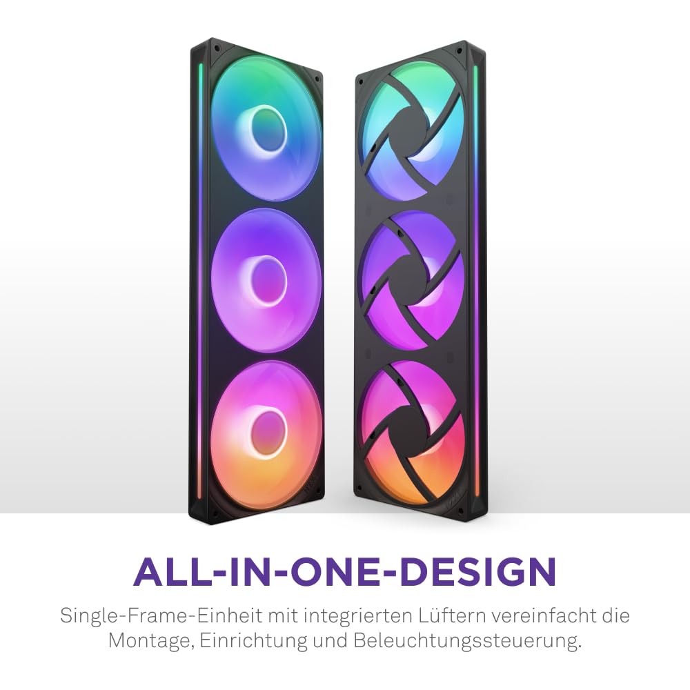 NZXT F360 RGB Core - 360 mm Einzelrahmen-Lüftereinheit mit 3 x 120 mm RGB-Lüftern - Drehzahl- und Beleuchtungssteuerung - Hoher statischer Druck und Luftstrom - 8 aRGB-LEDs pro Lüfter - Schwarz 2