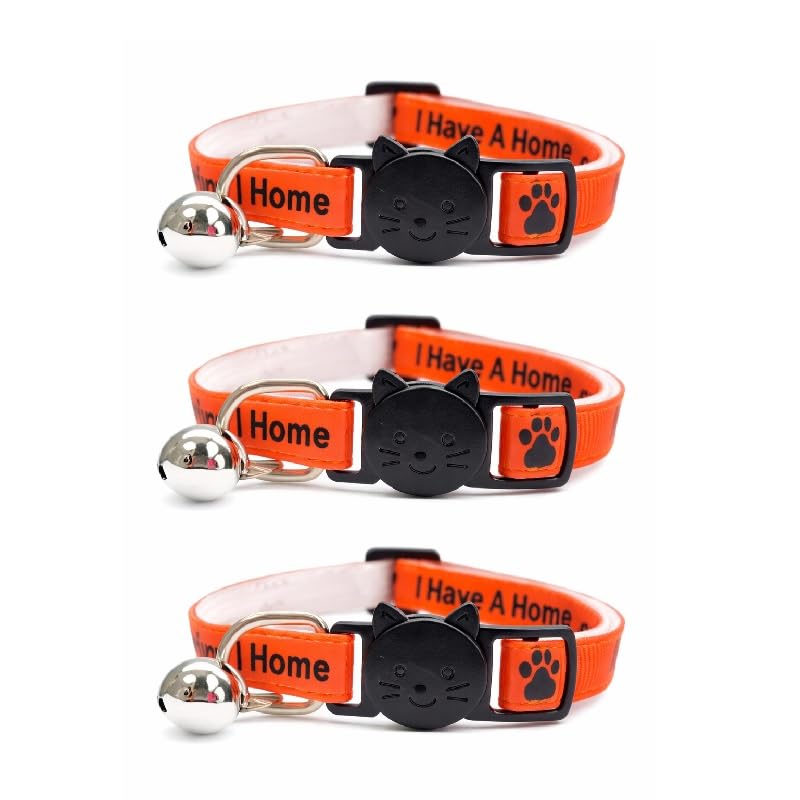 Worded Cat Collars with Bell – Please Do Not Feed Me, I Am Microchipped | Safe Quick Release Breakaway Buckle | Zacal Cat Collars (2. Orange, I Have A Loving Home, Pack of 3)