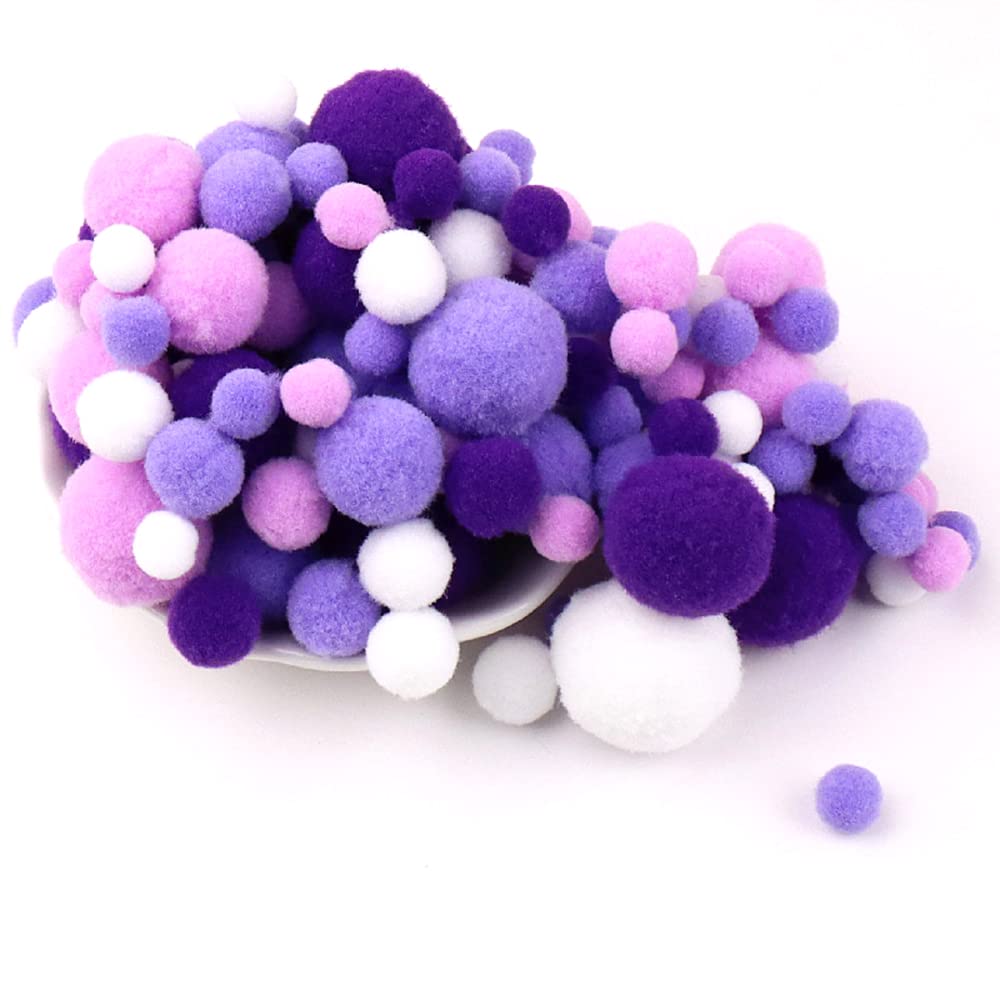 135 Colourful Pompoms for Crafts,10-30 mm Mini Pompoms Balls,Small Pompoms Balls,Fluffy Colourful Pom Pom Decoration Pompom Plush Balls Craft Accessories for Sewing Decoration DIY Crafts,Purple