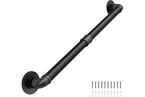 Abiglifty 3FT Pipe Handrail, Hand Rails for Indoor Stairs, Stair Railing Indoor, Grab Bars for Wall, Outdoor Handrails for Exterior Steps, Elderly Safety Handle for Stairs Porch Bathroom (Black,90cm)