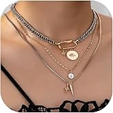 TiFluFlue Layered Necklaces For Women,3PCS Chunky Mixed Metal Necklace Two Tone Gold and Silver Plated Necklace Stack Multi Layered Coin Pendant Paperclip Chain Necklaces Trendy Statement Jewelry