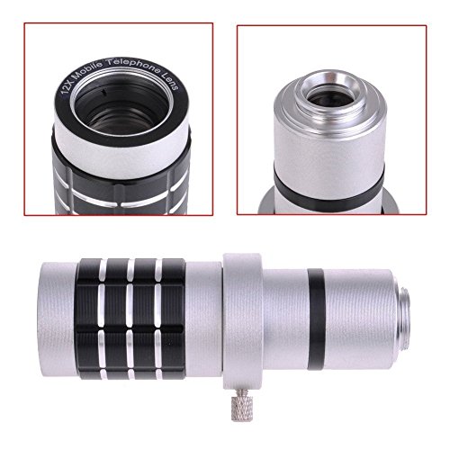 Shopping_Shop2000 12x Aluminum Universal Manual Focus Telephoto Telescope Phone Camera Lens Kit + Mini Tripod + Case for iPhone 6 6s Plus (5.5") (iPhone 6 6s Plus 12x Silver)