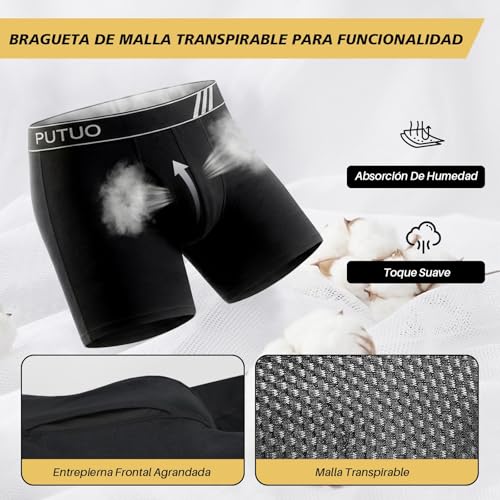 PUTUO Men's Cotton Boxer Briefs: Long Leg Underwear for Men in Large Sizes Comfortable and Breathable Boxer Briefs with Waistband Pack of 4 Pieces