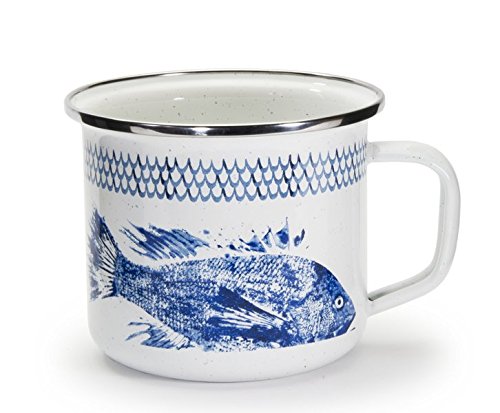 Golden Rabbit Enamel Mug Coffee Mug Coffee Cup or Soup Mug Enamelware Dishes Camping Cookware Coffee Mugs Soup Bowls Nautical Beach Decor Fish