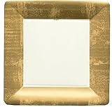 Caspari Entertaining Square Dinner Plates, Gold Leaf/Ivory, 8-Pack