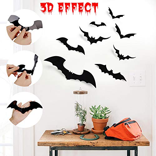 LUDILO 120pcs Halloween Bats Stickers Halloween Decals Halloween Wall Decorations Wall Stickers 3D Scary Bats Wall Decals for Indoor Windows Doors Walls Decor Halloween Party Supplies (Black)