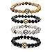 Top Plaza Jewelry Lava Rock Stone Matte Black Agate Mens Gemstone Beads Elastic Bracelet W/Gold Lion Head(Lava Rock Stone+Matte Black Agate+Ita Creen+Picture Jasper)