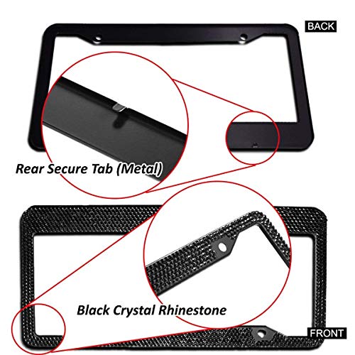 JUSHACHENGTA Bling Bling License Plate Frames -2 Pack-8 Row Pure Handmade Waterproof Glitter Rhinestones Crystal License Frames Plate for Cars with 2 Holes with Screws Caps Set - Thumbnail 3
