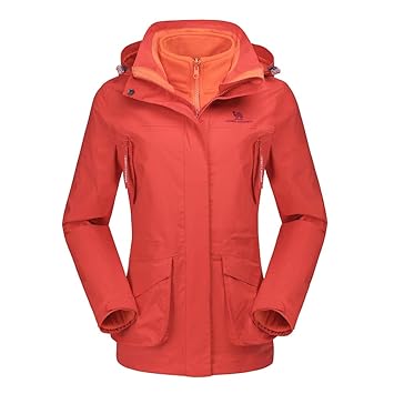 CAMEL CROWN Damen Ski 3-in-1-Jacke 2 Stück Outdoor Wasserdicht Winddicht Fleece Innen Kapuzenmantel