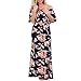 VIGVOG Women's Boho Floral Print Off Shoulder Maxi Casual Dress with Short Sleeves, Navy Blue, Large
