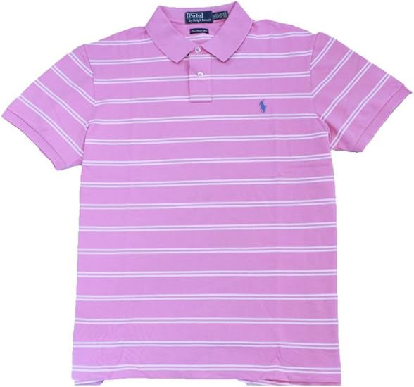 Amazon ポロラルフローレンメンズストライプスリムフィットストレッチメッシュポロピンク カラー ピンク ポロシャツ 通販